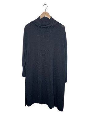 Eileen Fisher Black Ribbed Knit cowlneck Sweater Dress Womens Size 1X/2X
